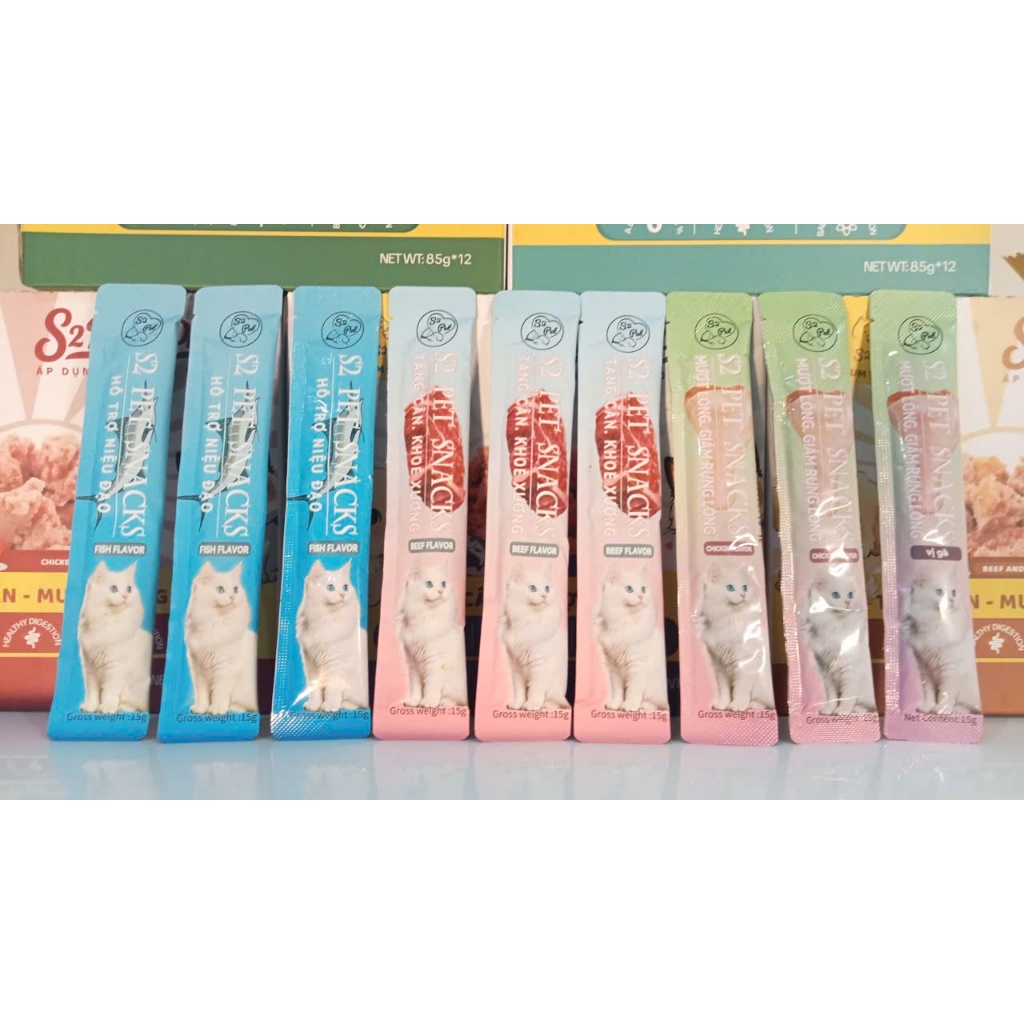 [COMBO 100 THANH] Tiết Kiệm Súp Thưởng Cho Mèo S2Pet 15g, Bổ Sung Dinh Dưỡng Cho Mèo