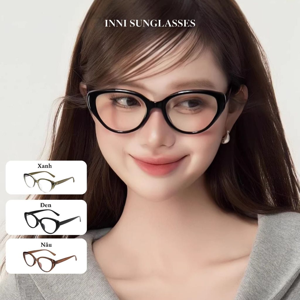 Kính mắt thời trang INNI chống ánh sáng xanh, kính cận mắt mèo hợp mọi dáng mặt đi học đi chơi 11255