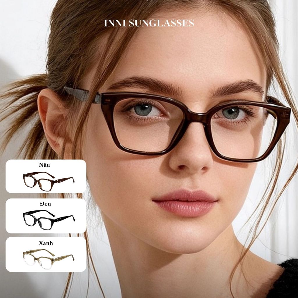 Kính Mắt Gọng Vuông Nữ INNI Gọng Kính Vân Gỗ Thời Trang, Kính Chống Ánh Sáng Xanh Thời Trang - 23137