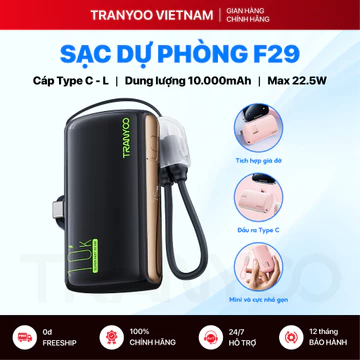 Pin Sạc Dự Phòng TRANYOO T-F29 10000mAh Sạc Dự phòng Mini Sạc Nhanh PD 22.5W Đi Kèm Cáp Type C