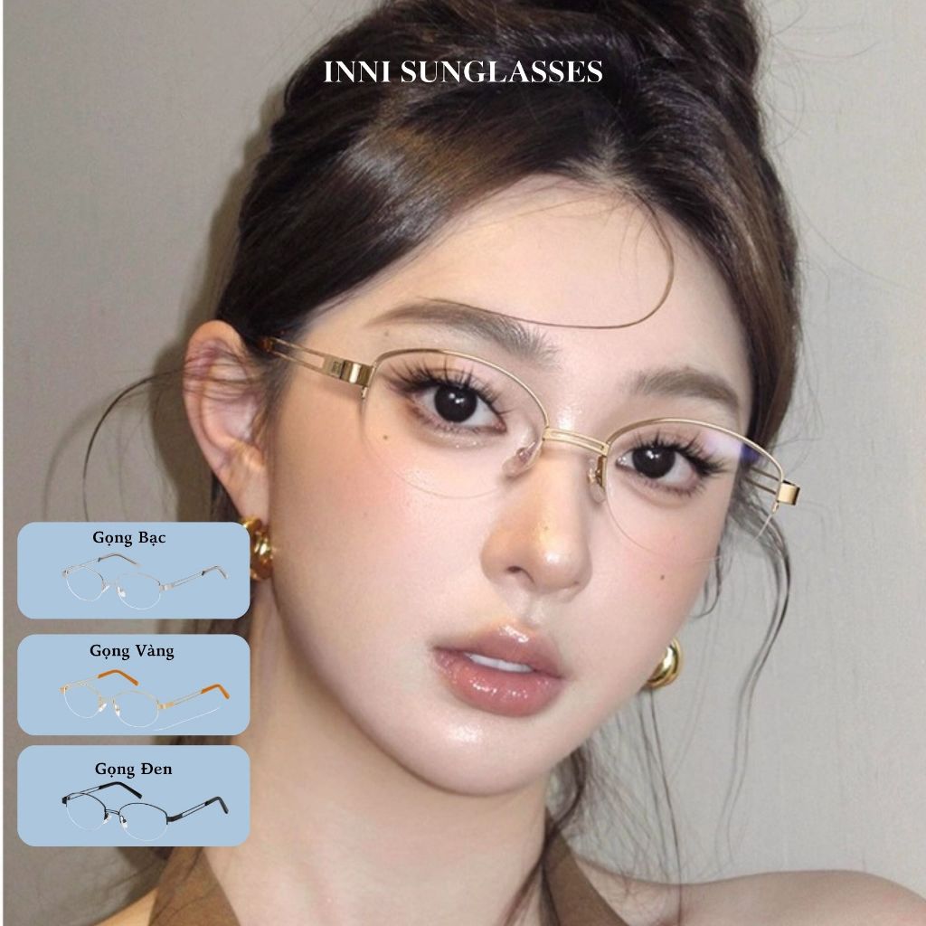 Kính Mắt Thời Trang INNI Form Oval Chống Ánh Sáng Xanh, Kính Nửa Vành Có Thể Lắp Độ Cận, Âu mỹ 2502