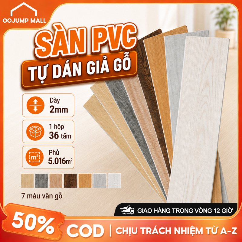 Sàn nhựa giả gỗ miếng dán sàn nhà có sẵn keo PVC chống nước vân gỗ tự nhiên DIY trang trí phòng ngủ 93.5x16.5cm