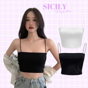 Áo Quây Dây Mảnh SICILY Ôm Body Cotton Co Giãn 4 Chiều Croptop Nữ Freesize Trắng/Đen