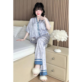 Bộ pijama, đồ bộ mặc nhà lụa satin cao cấp, mềm mịn thiết kế cổ y cánh dơi