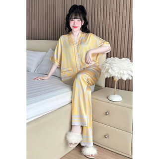 Bộ pijama, đồ bộ mặc nhà lụa satin cao cấp, mềm mịn thiết kế cổ y cánh dơi