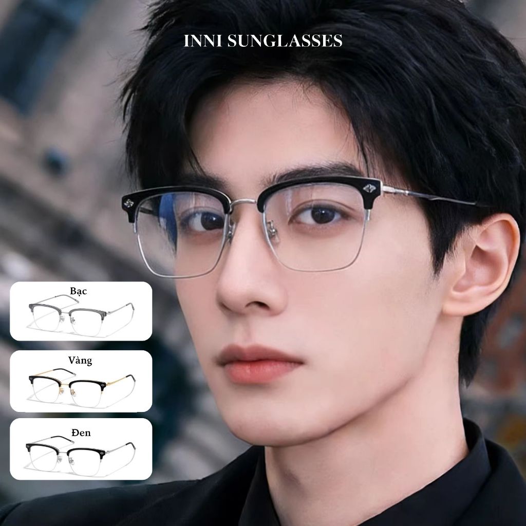 Kính Mắt Thời Trang Nam INNI Gọng Kính Titan Nửa Viền Form Vuông, Siêu Nhẹ Chống Ánh Sáng Xanh 8039