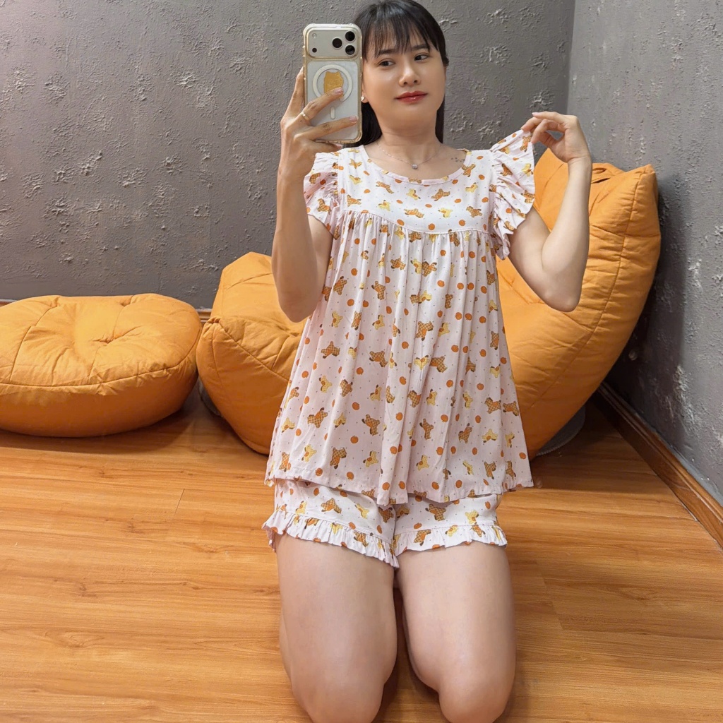 Đồ bộ tole lanh quần đùi cánh tiên F21 hàng may kỹ 40-90kg - Nocnhamacdobo
