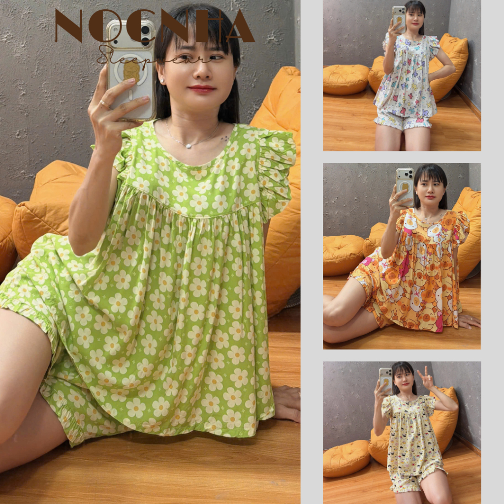 Đồ bộ tole lanh quần đùi cánh tiên F21 hàng may kỹ 40-90kg - Nocnhamacdobo