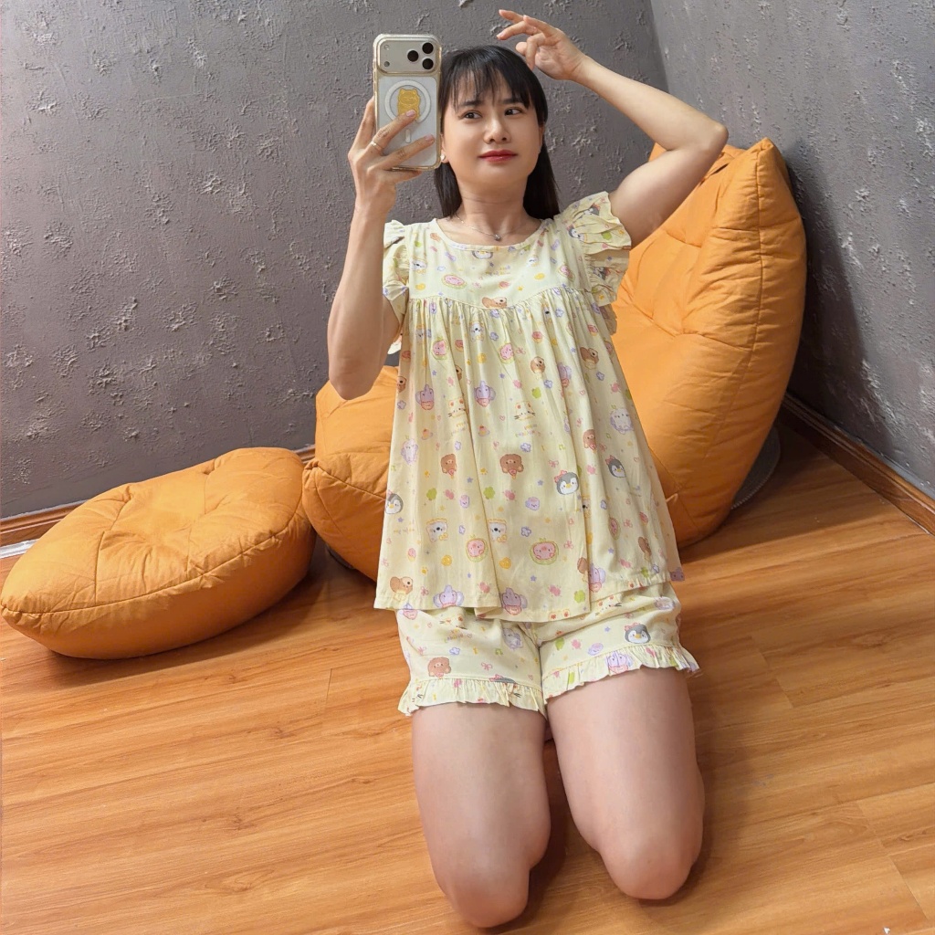Đồ bộ tole lanh quần đùi cánh tiên F21 hàng may kỹ 40-90kg - Nocnhamacdobo