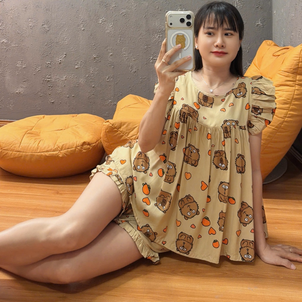 Đồ bộ tole lanh quần đùi cánh tiên F21 hàng may kỹ 40-90kg - Nocnhamacdobo