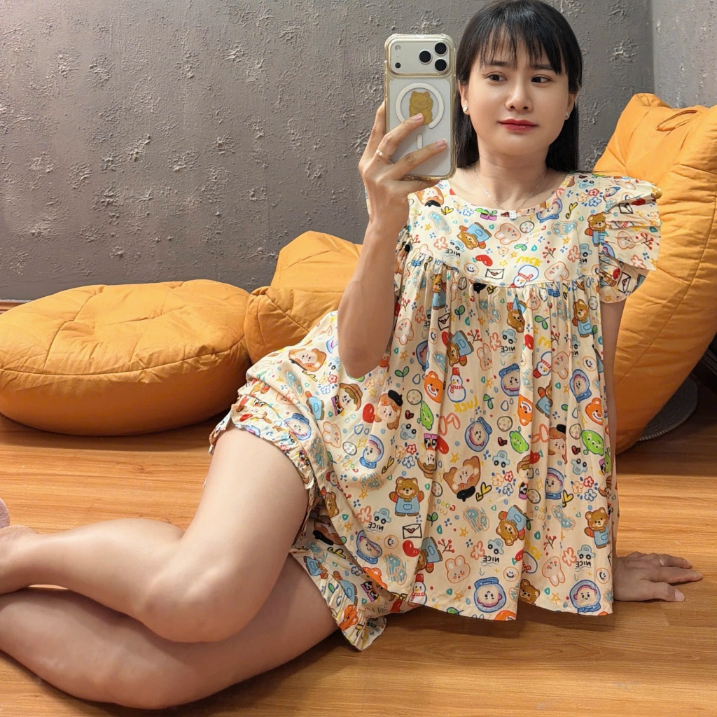 Đồ bộ tole lanh quần đùi cánh tiên F21 hàng may kỹ 40-90kg - Nocnhamacdobo