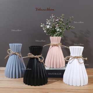 [Velours.bloom] Bình Hoa Nhựa Pastel Xếp Ly - Phong Cách Bắc Âu Hiện Đại (Tặng Kèm Nơ Thừng)