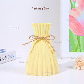 [Velours.bloom] Bình Hoa Nhựa Pastel Xếp Ly - Phong Cách Bắc Âu Hiện Đại (Tặng Kèm Nơ Thừng)