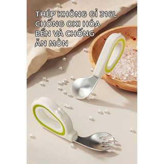 XẢ KHO - Set thìa dĩa tập xúc inox cà rốt tặng hộp đựng dễ thương cho bé