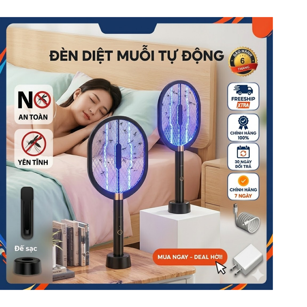 Vợt Bắt Muỗi Thông Minh Kiêm Đèn Bắt Muỗi