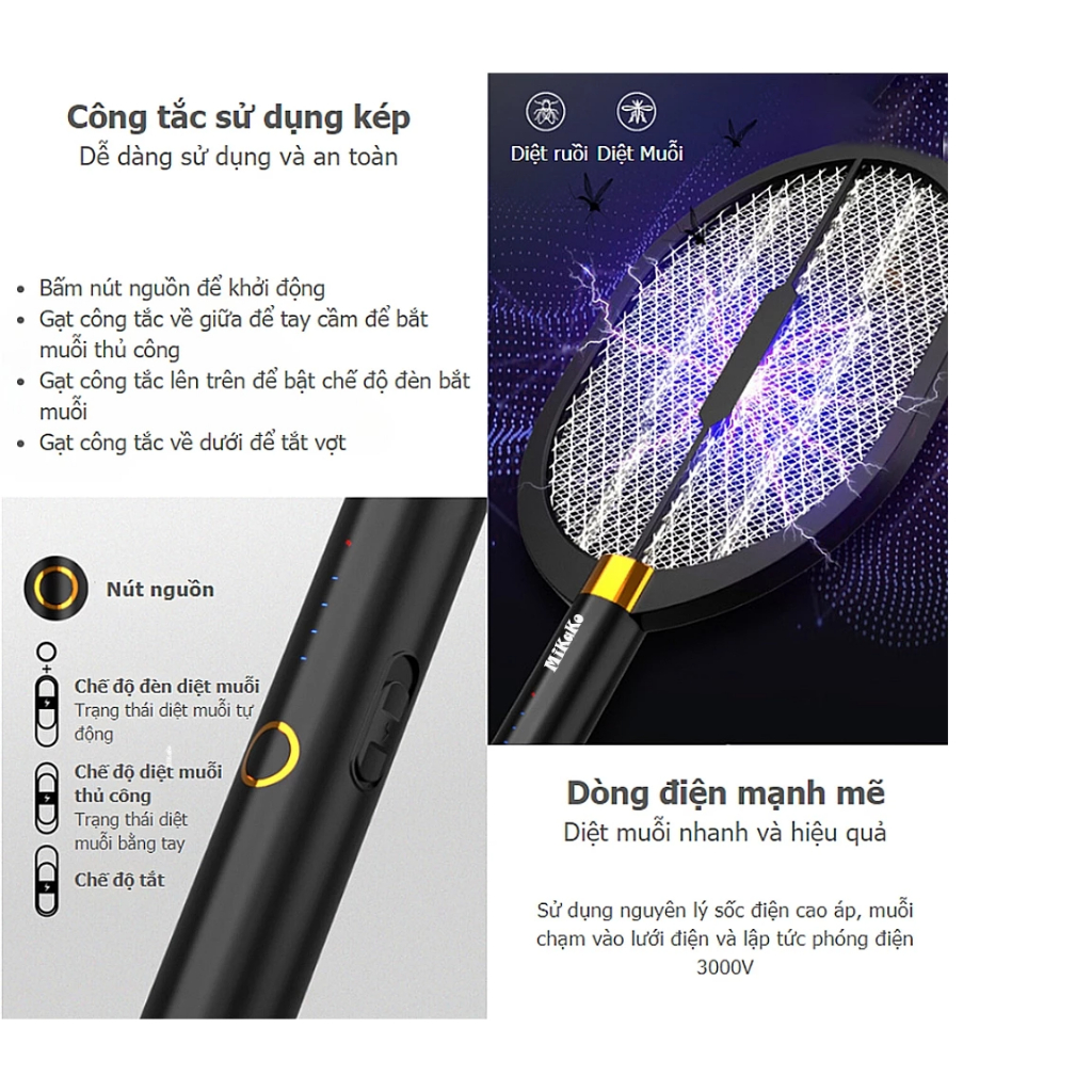 Vợt Bắt Muỗi Thông Minh Kiêm Đèn Bắt Muỗi
