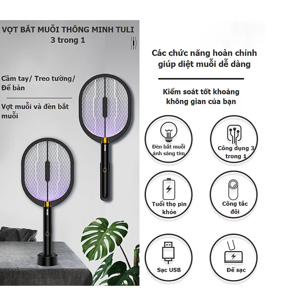 Vợt Bắt Muỗi Thông Minh Kiêm Đèn Bắt Muỗi
