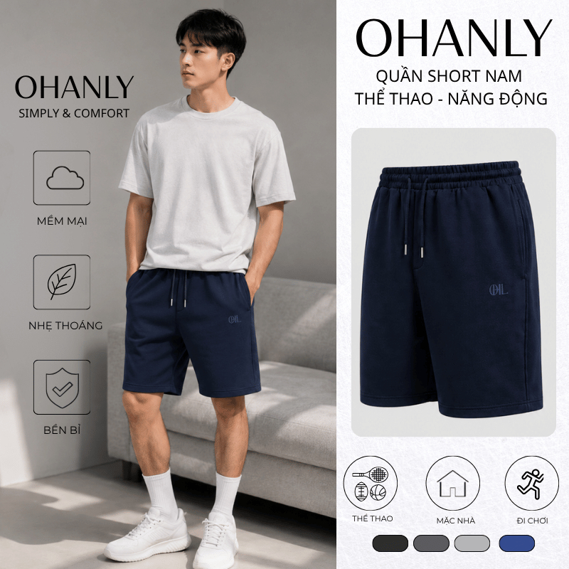 Quần Short Nam OHANLY Form Suông Regular Fit – Cotton Mềm Mát, Co Giãn Thoải Mái Mặc Hằng Ngày
