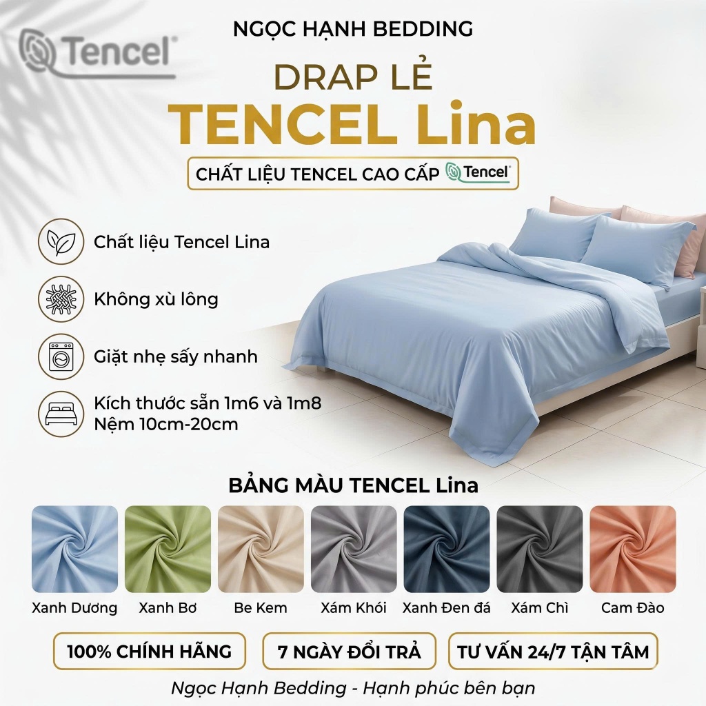 Ga Giường Lẻ LỤA TENCEL Ngọc Hạnh - Ga Giường Bo Chun Chống Nhăn, Thấm Hút Mồ Hôi 1m6, 1m8,10-20cm