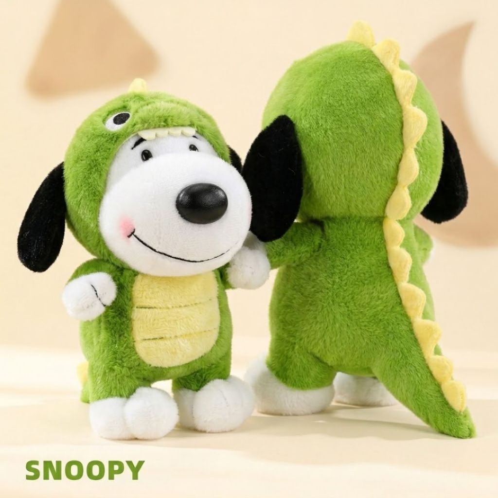 Gấu Bông Chó Snoopy Cosplay Khủng Long Xanh Đáng Yêu, Thú Nhồi Bông Cún Mặc Áo Khủng Long 50Cm Quà Tặng Cho Bé