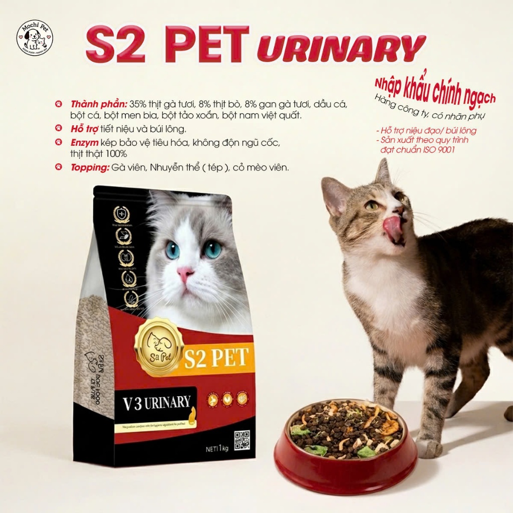 [Tặng 5 soup thưởng] Hạt Cho Mèo S2 PET V3 Urinary Hỗ Trợ Đường Ruột, Tăng Cường Đề Kháng, Giảm Búi Lông