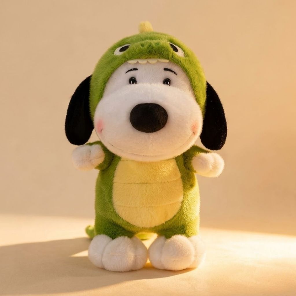 Gấu Bông Chó Snoopy Cosplay Khủng Long Xanh Đáng Yêu, Thú Nhồi Bông Cún Mặc Áo Khủng Long 50Cm Quà Tặng Cho Bé