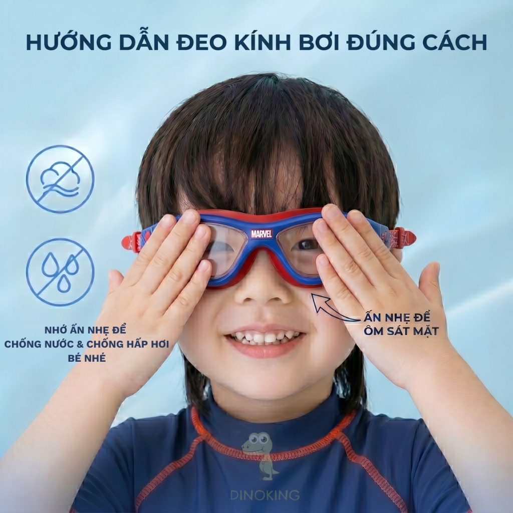 Kính bơi trẻ em DINOKING kính bơi cho bé trai bé gái kèm nút bịt tai Mắt kiếng bơi chống mờ PK12