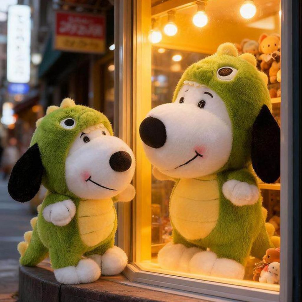 Gấu Bông Chó Snoopy Cosplay Khủng Long Xanh Đáng Yêu, Thú Nhồi Bông Cún Mặc Áo Khủng Long 50Cm Quà Tặng Cho Bé