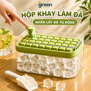 Hộp Khay Làm Đá Thông Minh Nhấn Nút Lấy Đá Tự Động, Khay Làm Đá Tủ Lạnh 56 Viên Có Nắp Ngăn Mùi