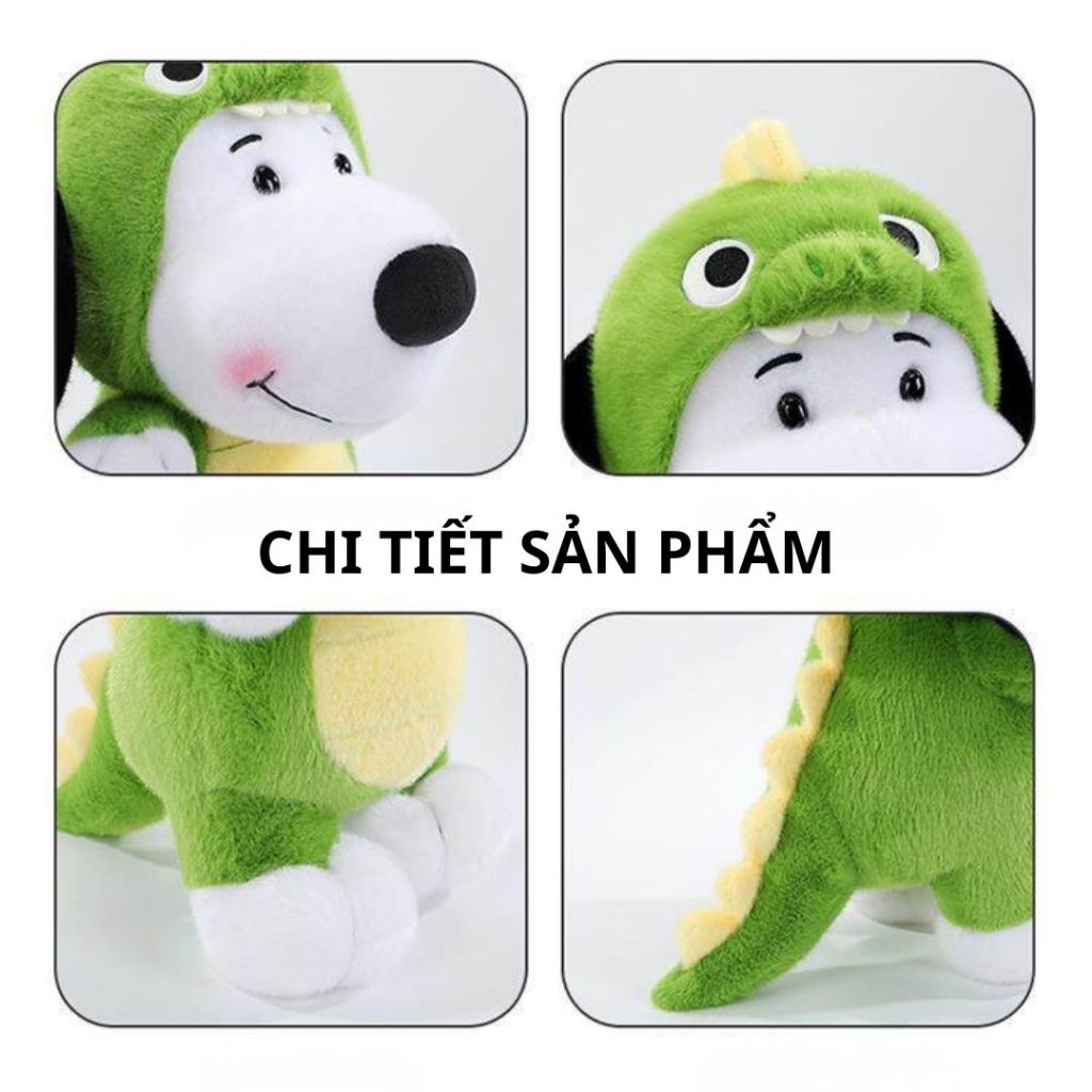 Gấu Bông Chó Snoopy Cosplay Khủng Long Xanh Đáng Yêu, Thú Nhồi Bông Cún Mặc Áo Khủng Long 50Cm Quà Tặng Cho Bé