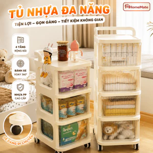 Kệ Đa Năng Có Bánh Xe 3–5 Tầng Kèm Ngăn Kéo, Kệ Đựng Bỉm Sữa Mỹ Phẩm HomeMate Tủ Ngăn Kéo Đầu Giường
