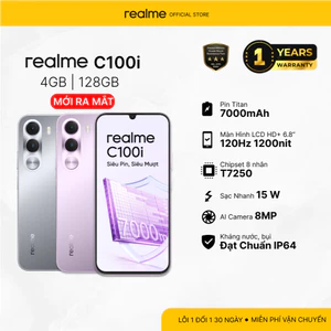 Điện thoại realme C100i Điện Thoại 4GB 128GB, Pin 7000mAh, 120Hz, NFC, IP64, Android 16