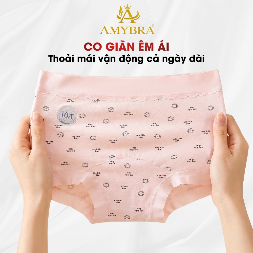 Quần Lót Nữ Dáng Đùi Cotton Viền Su Ôm Mông, Quần Chip Lót Đáy Kháng Khuẩn Thoáng Khí AMYBRA L6005