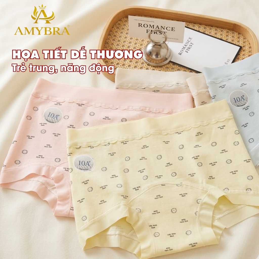 Quần Lót Nữ Dáng Đùi Cotton Viền Su Ôm Mông, Quần Chip Lót Đáy Kháng Khuẩn Thoáng Khí AMYBRA L6005