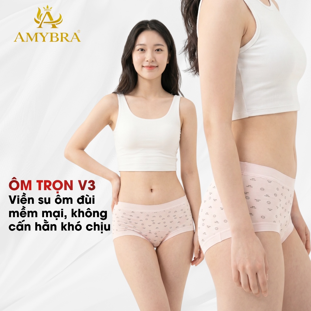 Quần Lót Nữ Dáng Đùi Cotton Viền Su Ôm Mông, Quần Chip Lót Đáy Kháng Khuẩn Thoáng Khí AMYBRA L6005