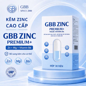 Viên uống kẽm Zinc GBB Premium+ bổ sung kẽm, magie, vit B6 hỗ trợ giảm mụn, mọc tóc, năng sức khỏe (1H/30v)