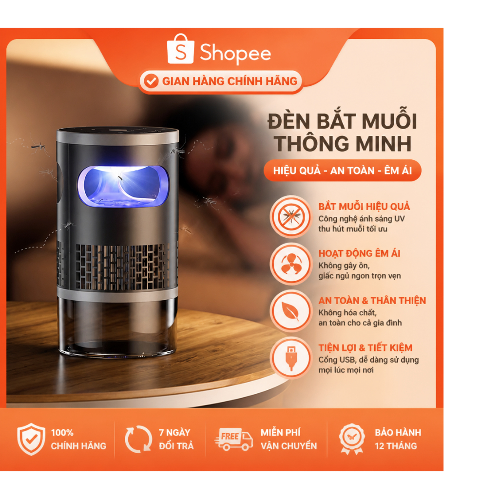 Đèn Hút Muỗi Bắt Côn Trùng Bằng Công Nghệ Sinh Học Kiêm Đèn Ngủ MX-06. BH 12 tháng, tặng kèm củ sạc 5V-1A