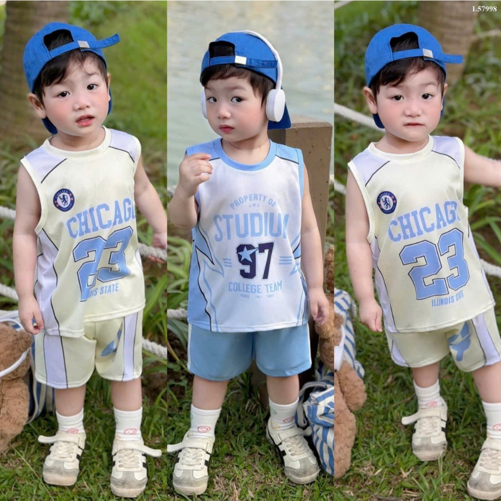 Bộ quần áo thể thao 3 lỗ bé trai 9-35kg chất cotton lỗ thoáng mát (ms59)