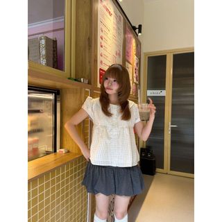 𝐋𝐚𝐯𝐢𝐞 𝐁𝐚𝐛𝐲𝐝𝐨𝐥𝐥 - Áo babydoll cổ sen, áo kiểu nữ caro tay phông phối nút  nhien.official NAS00059
