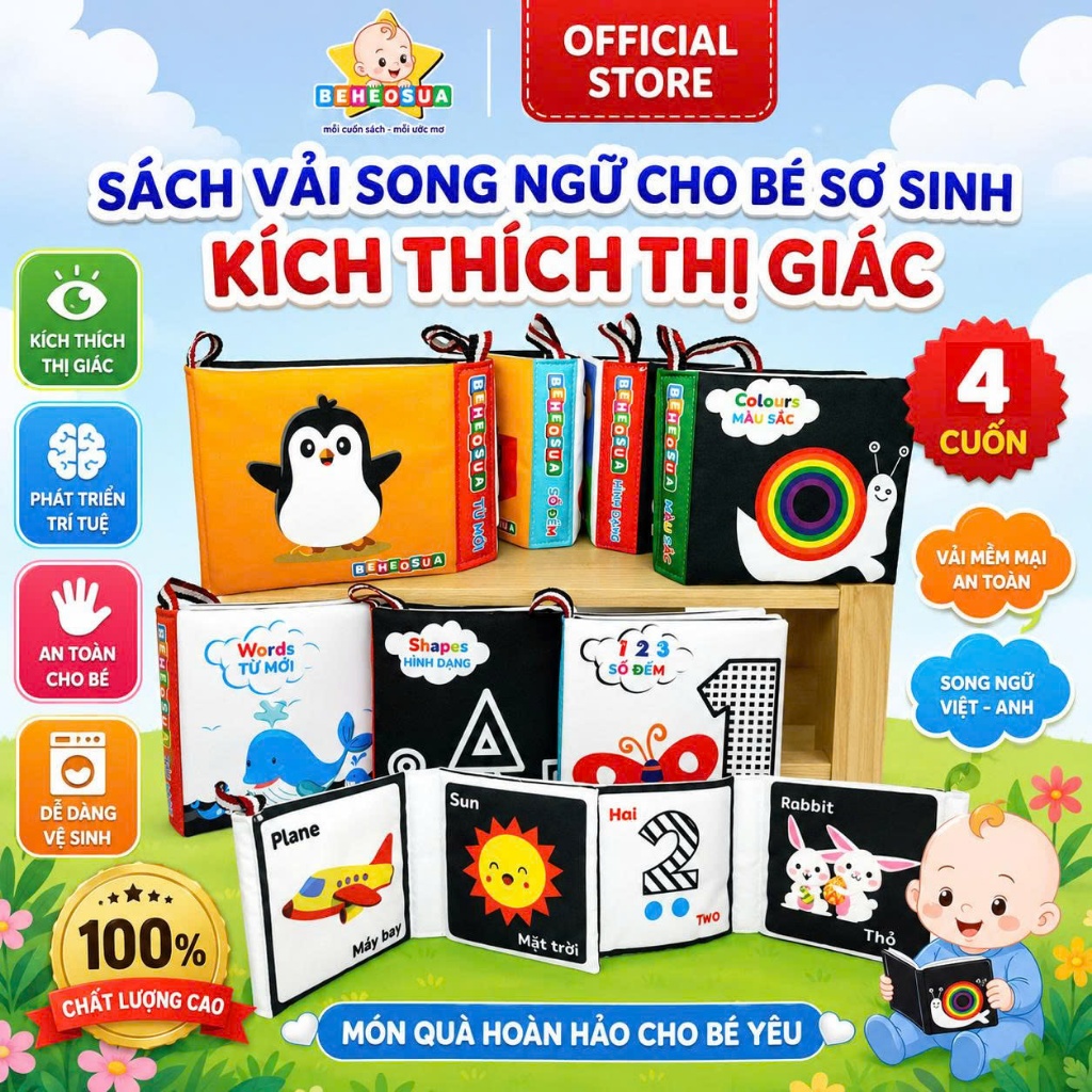 Sách vải  - sách vải cho bé kích thích thị giác với nhiều chủ đề bằng tiếng anh giúp bé vừa học vừa chơi