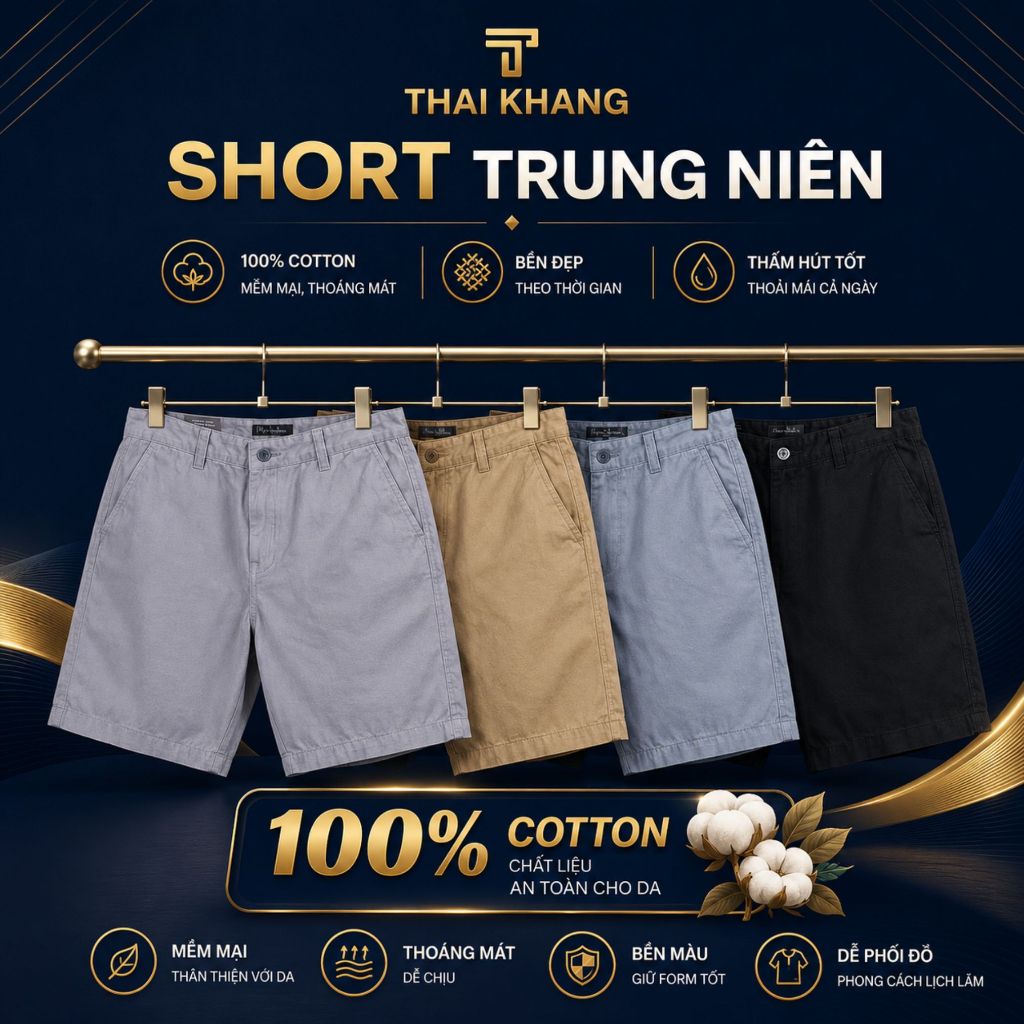 Combo 2 quần short kaki nam THÁI KHANG vải cotton kaki  dày mềm mặc mát QUAN01