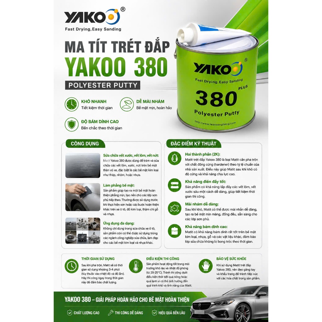Matit bả kim loại nhanh khô AYKOO 380 4KG + đóng rắn | Bả sơn ô tô – cơ khí bả kim loại