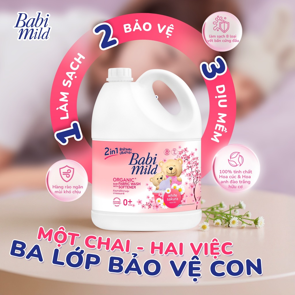 Combo 3 Nước giặt xả Babi Mild 2IN1 SAKURA 2.8Lx3