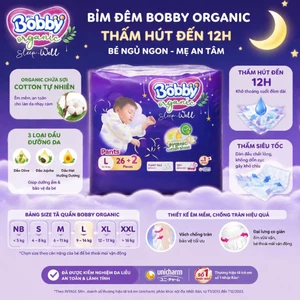 Tã Quần Bobby Organic Sleep Well Ban Đêm , Mỏng nhẹ thoáng khí cho bé
