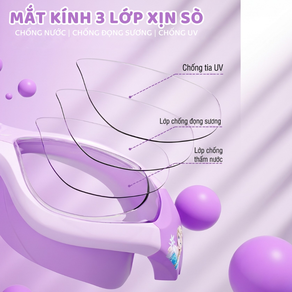 Kính bơi trẻ em DINOKING kính bơi cho bé trai bé gái kèm nút bịt tai Mắt kiếng bơi chống mờ PK12