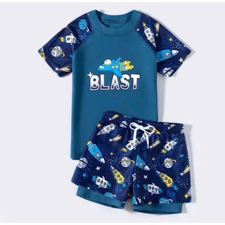 BK66 Đồ bơi bé trai áo cộc quần đùi 2 lớp khóa kéo trước,bộ quần áo bơi bé trai 20- 55kg