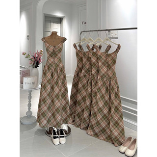 SEP House - Đầm midi dáng dài cổ V thuyền cột nơ ngực hoạ hở lưng hoạ tiết caro hai lớp trẻ trung, trendy - Ảnh thật