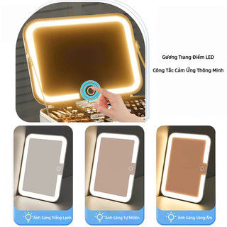 [Có quà tặng]Túi Đựng Đồ Trang Điểm Gương LED, Tặng Túi Đựng Cọ, Họa Tiết Thời Trang, Tiện Lợi Du Lịch & Ở Nhà