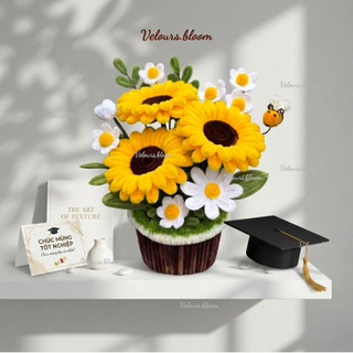[Velours.bloom] Set Quà Tốt Nghiệp "Hướng Dương Khởi Đầu" - Hoa Kẽm Nhung Handmade Cao Cấp (Có Sẵn & Set DIY)