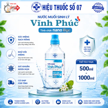 Nước súc miệng, Nước muối sinh lý Vĩnh Phúc Premium tinh chất nano bạc, chai 500m/1000ml (mẫu mới)